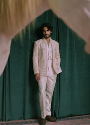 Cream Bandhgala with draped shirt