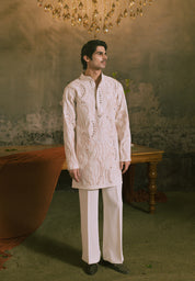 Cream Mirror Work Kurta with Wide Trousers
