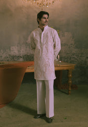 Cream Mirror Work Kurta with Wide Trousers
