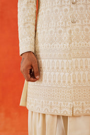 Stylish Cream Sherwani with Embroidery and Dhoti - Perfect for Weddings and Formal Occasions

