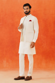 Elegant Cream Embroidered Kurta Jacket - Indian Ethnic Wear

