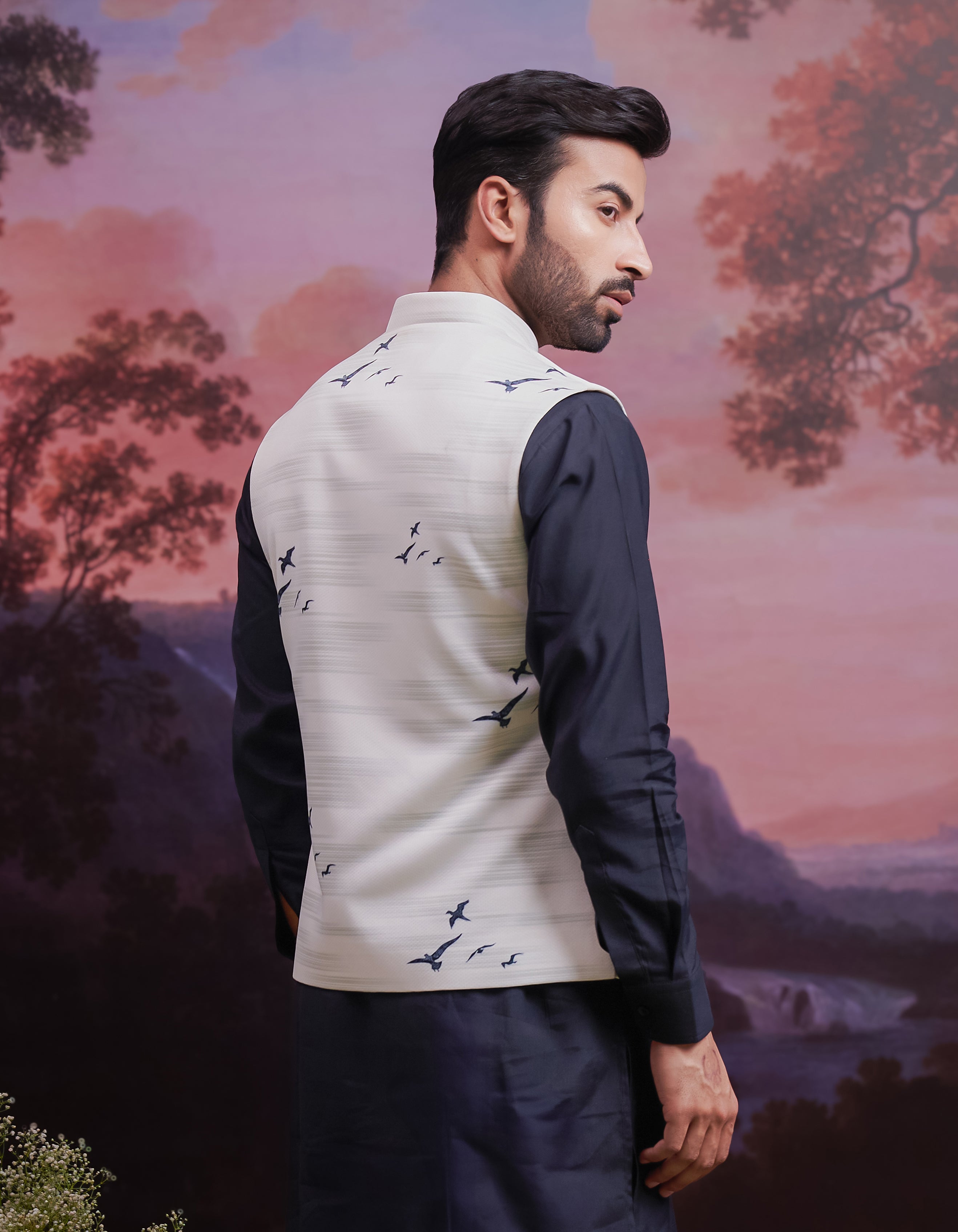 Cream and Black Nehru Jacket
