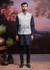 Cream and Black Nehru Jacket