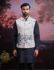 Cream and Black Nehru Jacket