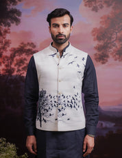 Cream and Black Nehru Jacket