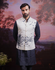 Cream and Black Nehru Jacket