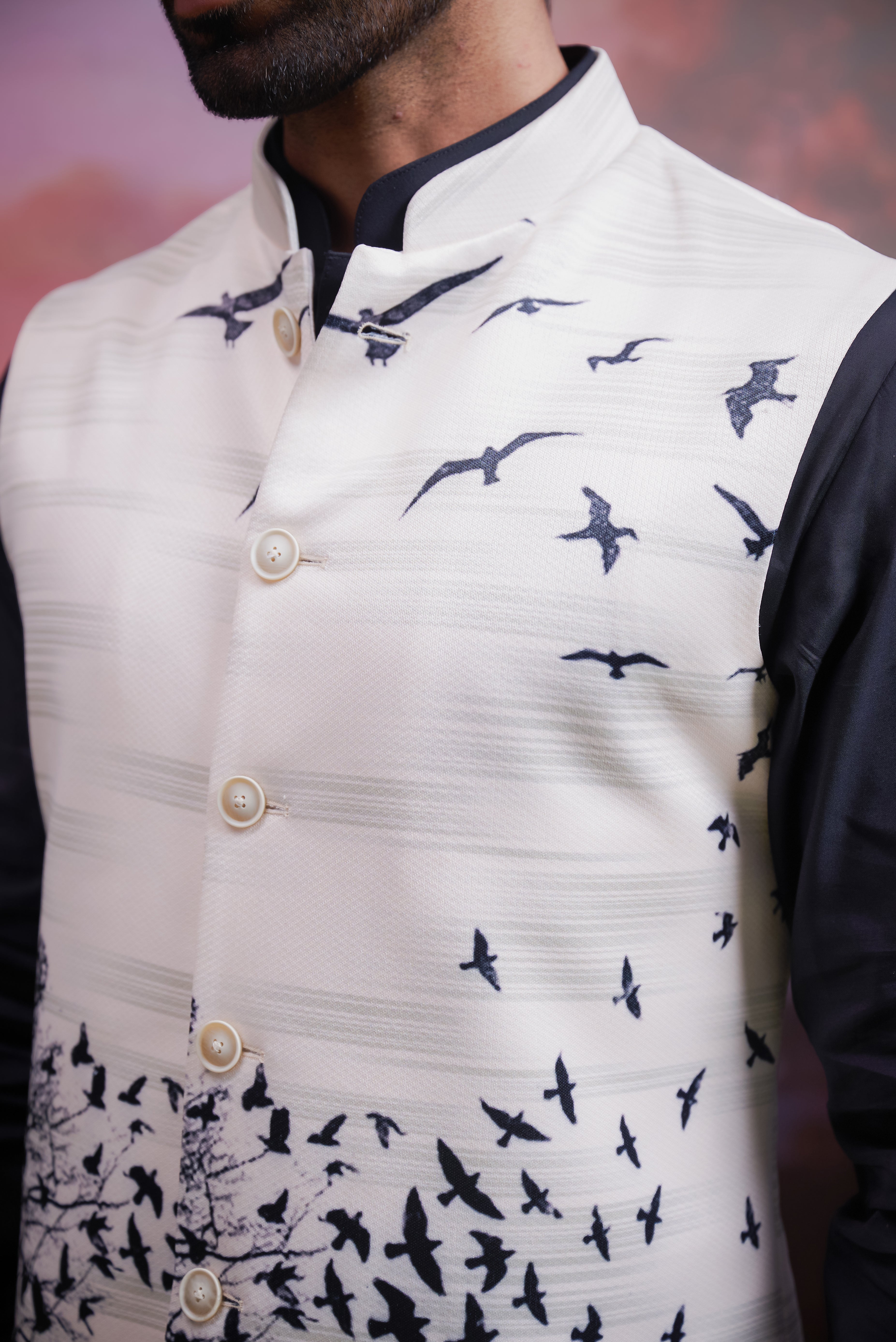 Cream and Black Nehru Jacket