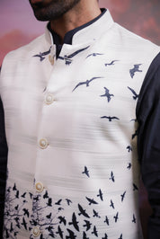 Cream and Black Nehru Jacket