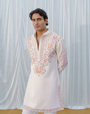 Cream Hand embroidered kurta with wide trousers