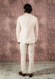 Cream hand embroidered tuxedo suit
