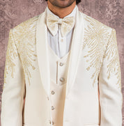 Cream hand embroidered tuxedo suit