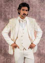 Cream hand embroidered tuxedo suit
