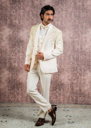 Cream hand embroidered tuxedo suit