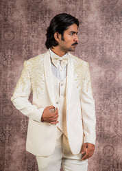 Cream hand embroidered tuxedo suit