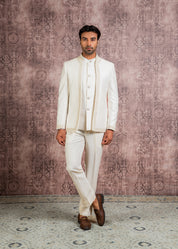 Cream open bandhgala with hand embroidery
