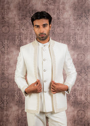 Cream open bandhgala with hand embroidery