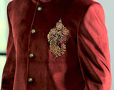 Rust velvet long bandgala with Embroidered designer patch