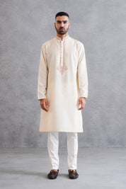 Beige Dori Work Kurta with long jacket set