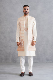Beige Dori Work Kurta with long jacket set