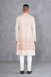 Beige Dori Work Kurta with long jacket set