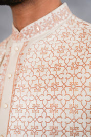 Beige Dori Work Kurta with long jacket set