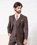 Rust Checked Single-Breasted-5 Piece Suit