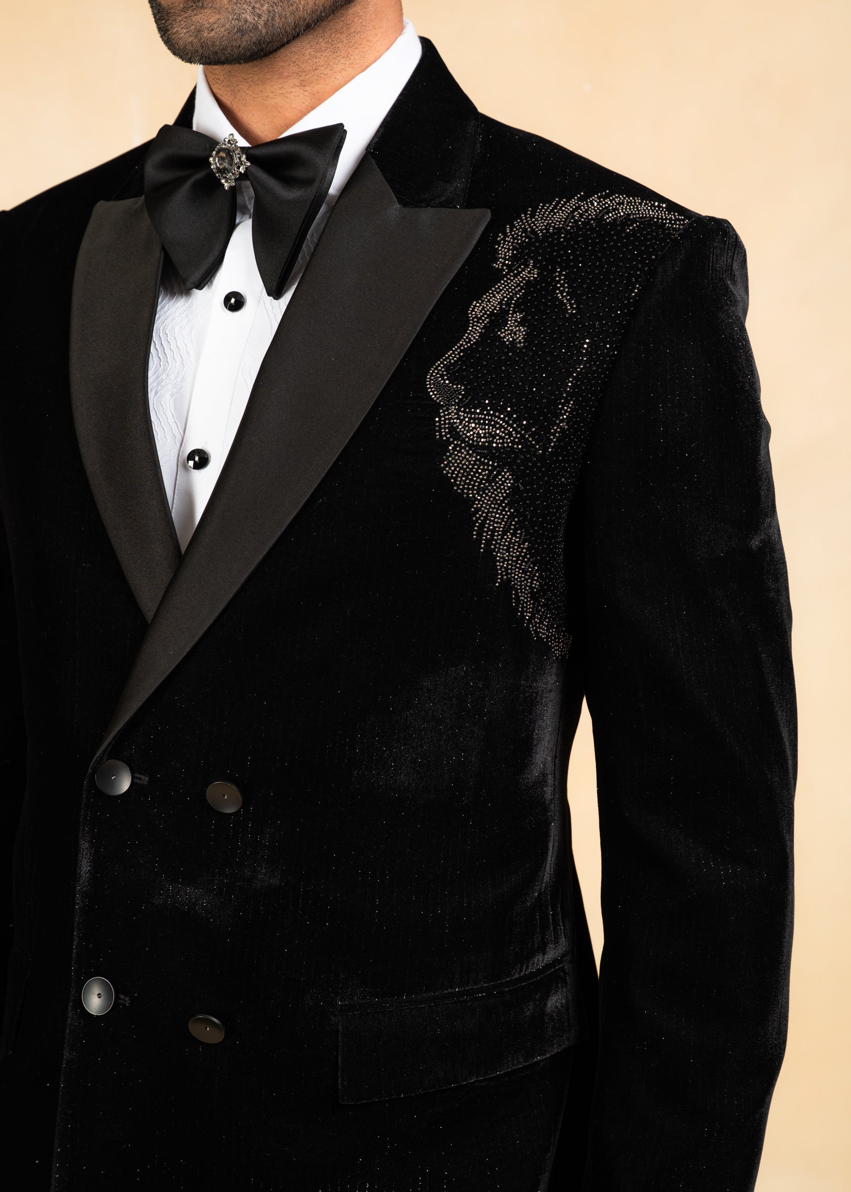 Double breasted hand embroidered tuxedo