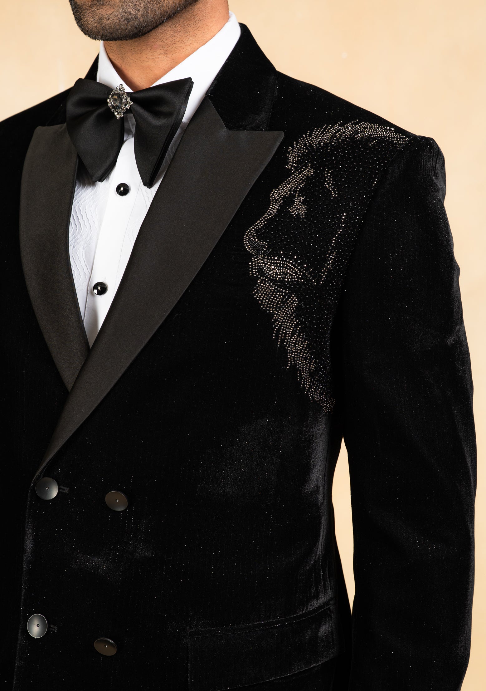 Double breasted hand embroidered tuxedo