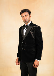 Double breasted hand embroidered tuxedo