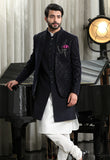Navy fully embroidered open bandhagala  with long jacket