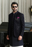 Navy fully embroidered open bandhagala  with long jacket