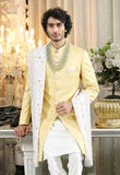 Yellow full jacquard Indo with embroidered duppatta