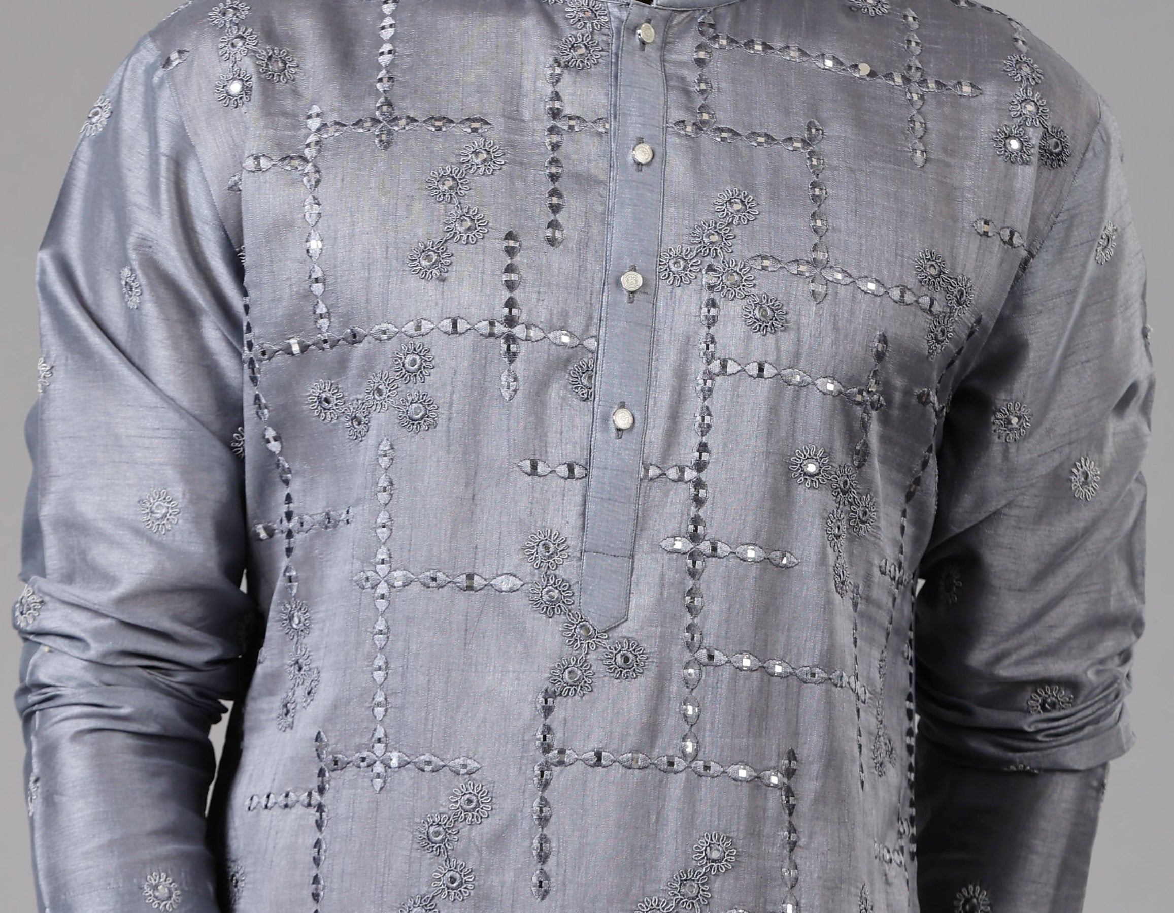 Stylish Dark Grey Kurta Set with Embroidery - Perfect for Festive Occasions

