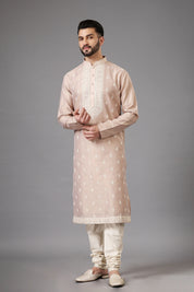 Men's Peach Kurta Pyjama Set - Comfortable and Stylish

