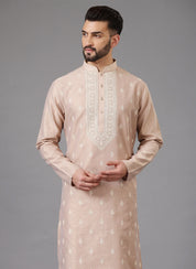 Men's Peach Embroidered Kurta Pyjama Set - Soft and Elegant Indian Attire

