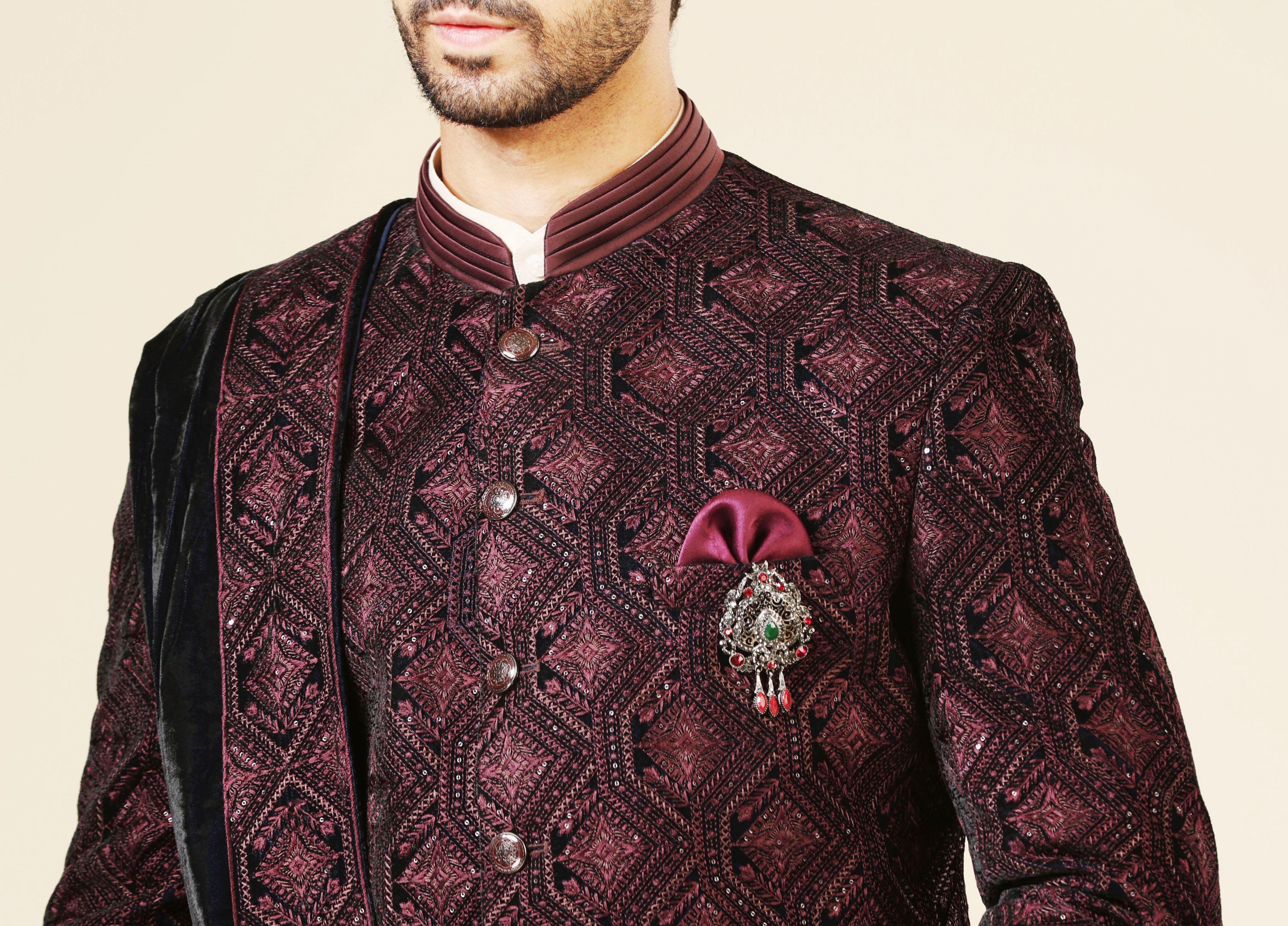 Stylish Wine Velvet Indo-Western with Embroidered Dupatta - Perfect for Weddings and Parties

