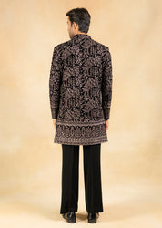 Embroidered velvet open indowestern
