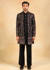 Embroidered velvet open indowestern