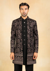 Embroidered velvet open indowestern