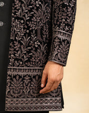 Embroidered velvet open indowestern