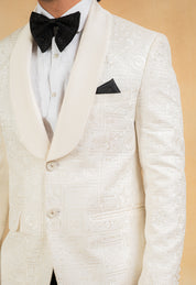 Embroidered white tuxedo suit