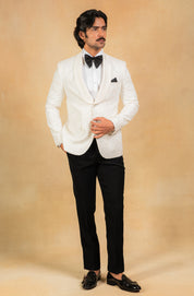 Embroidered white tuxedo suit
