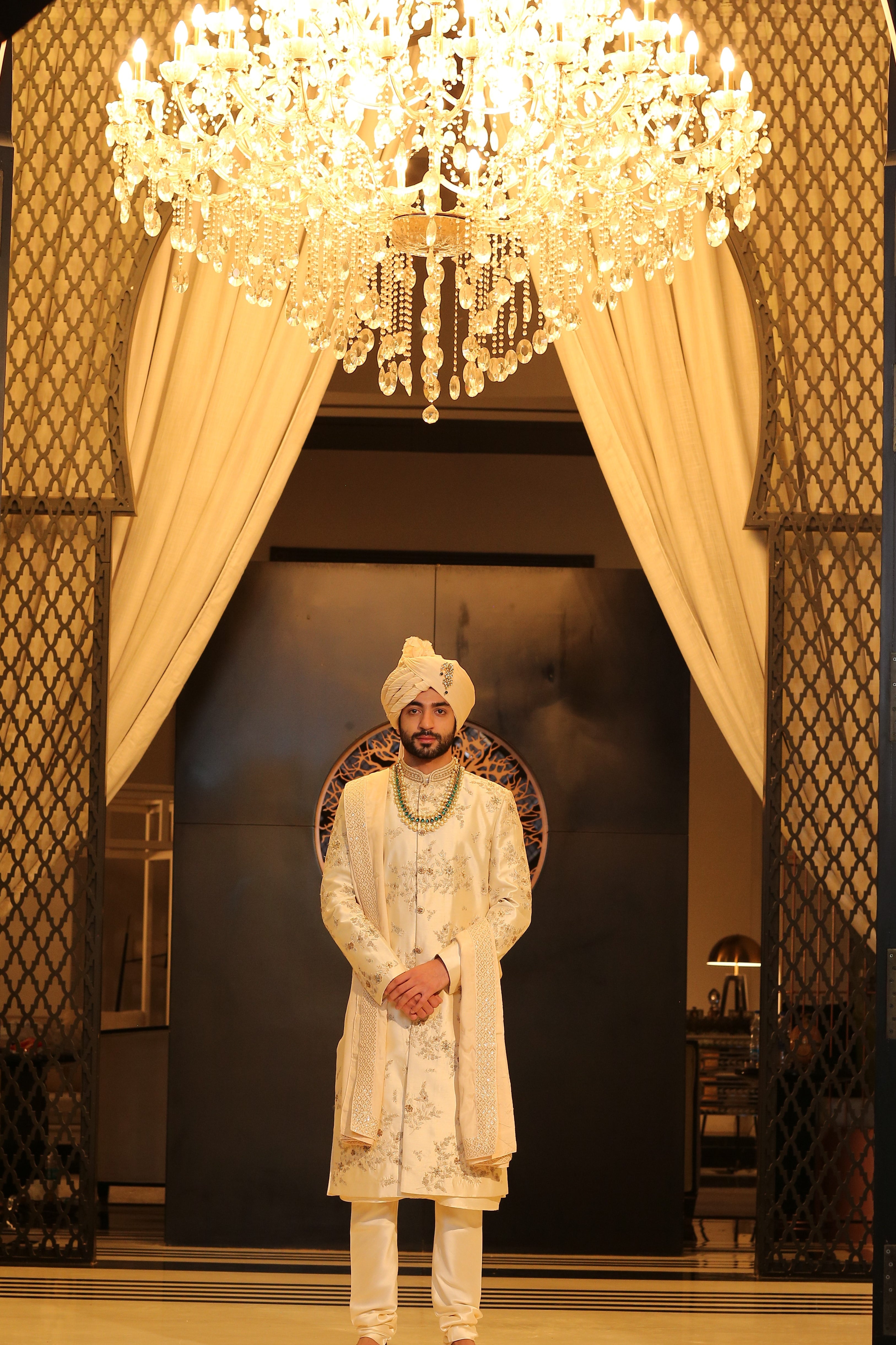 Floral Embroidered Sherwani with Matching Dupatta