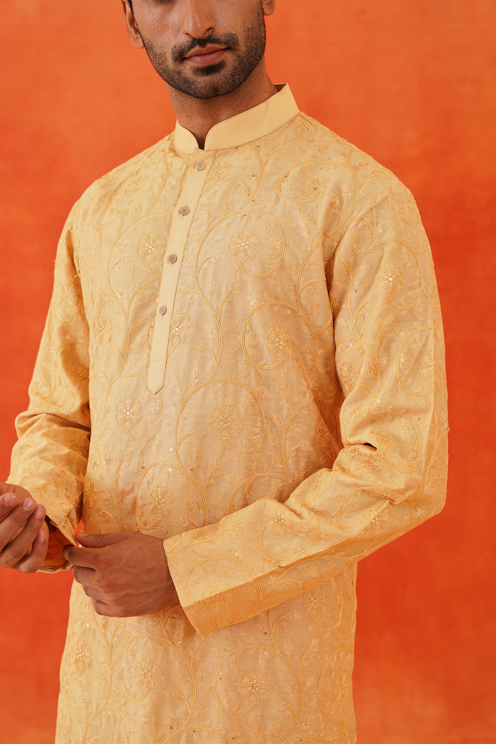 Stylish Yellow Kurta Set with All-Over Embroidery - Perfect for Festive Occasions

