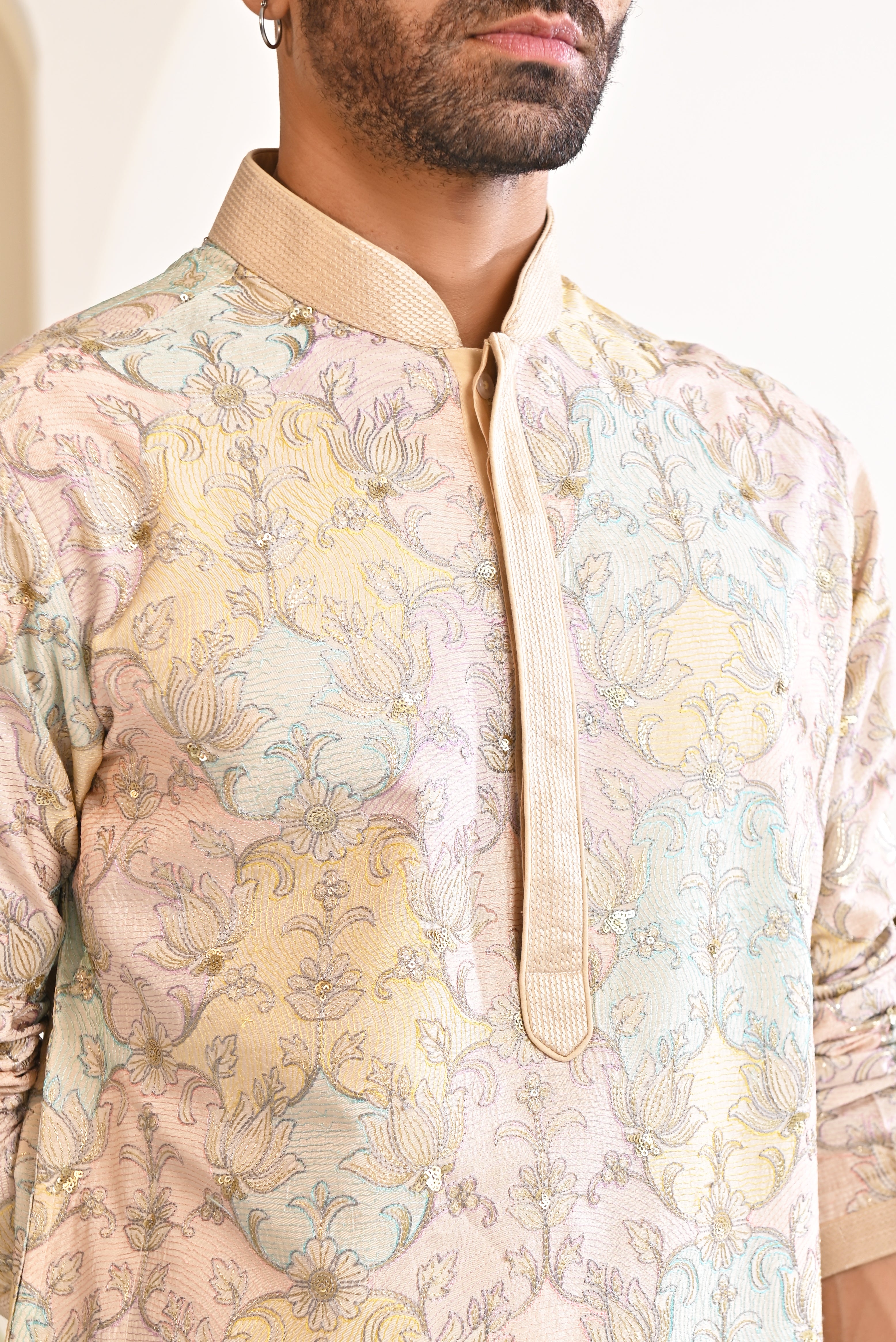 Men&#39;s Fully Embroidered Multi-Colored Kurta Pyjama Set - Vibrant Indian Attire

