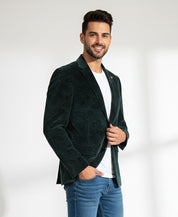 Green Printed Velvet Party Blazer