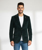 Green Printed Velvet Party Blazer