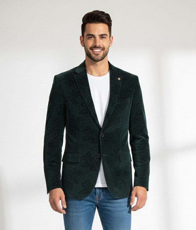 Green Printed Velvet Party Blazer