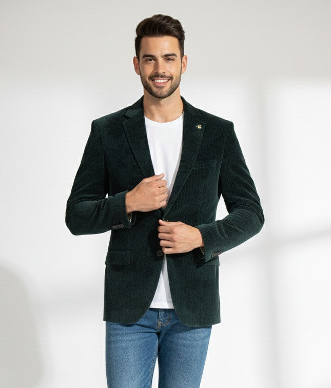 Green Printed Velvet Party Blazer