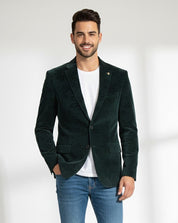 Green Printed Velvet Party Blazer